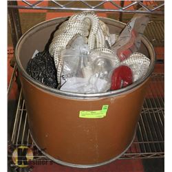 TUB OF ROPE AND 3/8 HOOKS AND MORE