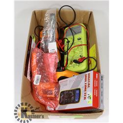 BOX OF 3 DIGITAL MULTIMETERS, 2 TEMP GUNS