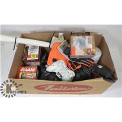 LOT OF ASSORTED INCL GLOVES, MOTION LIGHT AND MORE