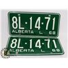Image 1 : PAIR OF NEW NEVER USED ALBERTA LICENSE PLATES 1968
