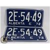 Image 1 : PAIR OF NEW NEVER USED ALBERTA LICENSE PLATES 1972