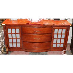 NEW WOOD TONE SIDEBOARD, 63"X19"X33".