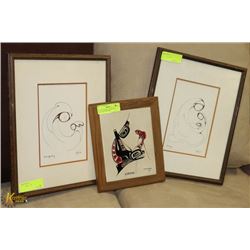 SET OF 3 FRAMED ABORIGINAL SKETCHES-2 BY ODJIG -