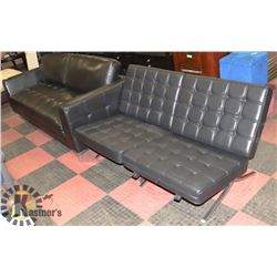 BLACK LEATHERETTE 84" SOFA WITH TWO BARCELONA