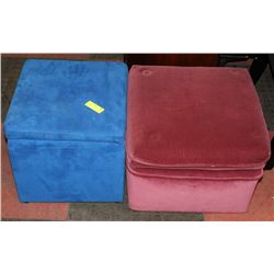 LOT OF 2 FABRIC FOOT STOOLS - ONE HAS STORAGE
