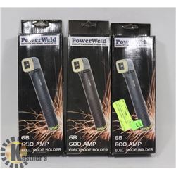 LOT OF 3 POWERWELD 600 AMP ELECTRODE HOLDER.