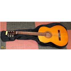 WOOD TONED CLASSIC GUITAR WITH CASE.