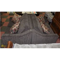 PAIR OF GREY FABRIC 54" LOVE SEATS W/ ACCENT