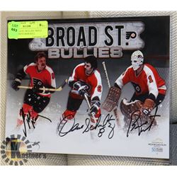 NHL BROAD ST. BULLIES TRIPLE SIGNED PHOTO BOB KELL