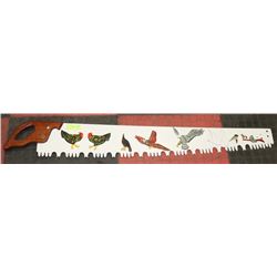 LARGE VINTAGE CROSS CUT FOLK ART PAINTED SAW -