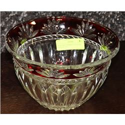 RUBY RED TRIMMED CUT GLASS BOWL 6" TALL