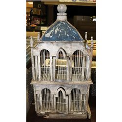 2 STORY ANTIQUE WOODEN BIRD CAGE-CREAM FINISH