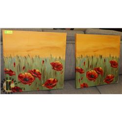 PAIR OF SHOWHOME FLORAL CANVAS PICTURES - ON
