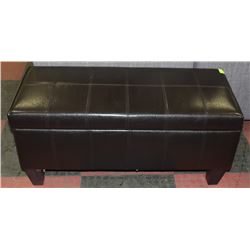 BROWN LEATHERETTE OTTOMAN.