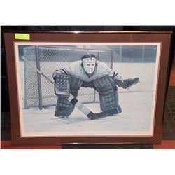 VINTAGE GOALIE "AT THE CREASE" PRINT, KEN DENBY