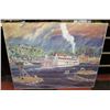 Image 1 : LARGE VINTAGE OIL PAINTING OF EDMONTON RIVER BOAT.