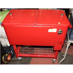 COOLER ON WHEELED STAND.