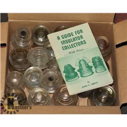 20 VINTAGE INSULATORS - ONE RUBBER WITH BOOK.