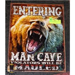 MAN CAVE BEAR SIGN TIN.