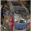 Image 1 : PALLET WITH MITRE SAW, FIRE EXTINGUISHERS, SAW