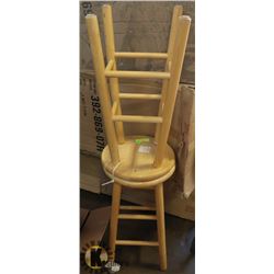 2 WOODEN STOOL CHAIRS.