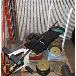 LIFTING WEIGHT AND EXERCISE BENCH.