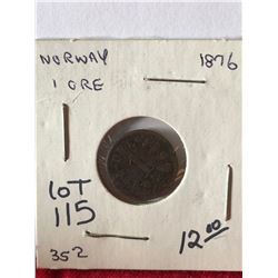 1876 Norway 1 Ore Coin