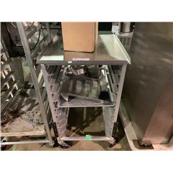 STAINLESS STEEL HALF MOBILE BAKERS RACK AND CARDBOARD FRY CONTAINER