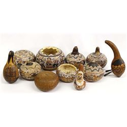 Collection of Carved Peruvian Gourds