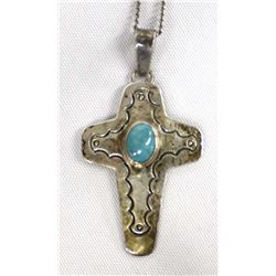 Navajo Sterling Turquoise Cross Pendant Necklace