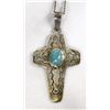 Image 1 : Navajo Sterling Turquoise Cross Pendant Necklace
