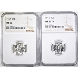 2-1942 MERCURY DIMES 1-NGC MS-66-FB & 1-MS-67