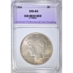 1934 PEACE DOLLAR, APCG CH/GEM BU