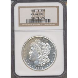 1881-S $1 Morgan Silver Dollar Coin NGC MS64DPL