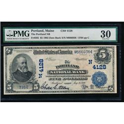 1902 $5 Portland National Bank Note PMG 30