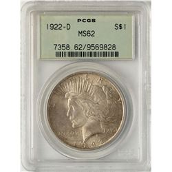 1922-D $1 Peace Silver Dollar Coin PCGS MS62 Old Green Holder