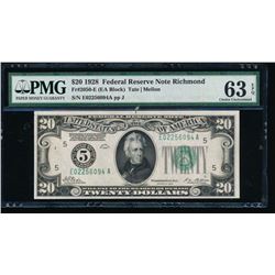 1928 $20 Richmond Federal Reserve Note PMG 63EPQ