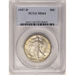 1947-D Walking Liberty Half Dollar Coin PCGS MS64