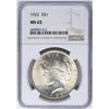 Image 1 : 1922 $1 Peace Silver Dollar Coin NGC MS65 Nice Toning