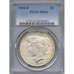 1934-D $1 Peace Silver Dollar Coin PCGS MS64