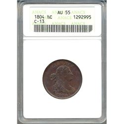 1804 Liberty Half Cent Coin ANACS AU55