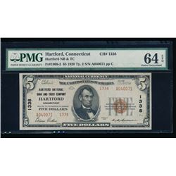 1929 $5 Hartford National Bank Note PMG 64EPQ