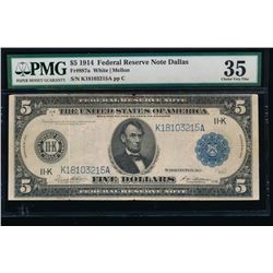 1914 $5 Dallas Federal Reserve Note PMG 35