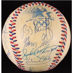 1984 Olympic Baseball Team Signed By (21) with Paul Pacillo, Don August, Bob Caffrey, Rod Dedeaux, W