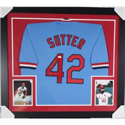 Bruce Sutter Signed 31x35 Custom Framed Jersey Inscribed "HOF 06"  "300 Saves" (JSA COA)