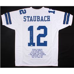 Roger Staubach Signed Career Highlight Stat Jersey (JSA COA)