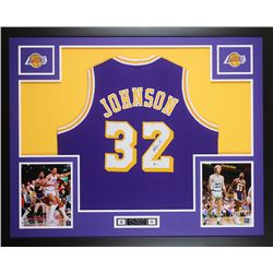 Magic Johnson Signed 35x43 Custom Framed Jersey (Beckett COA)
