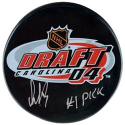 Alexander Ovechkin Signed 2004 Draft Day Logo Hockey Puck Inscribed "#1 Pick" (Fanatics Hologram)