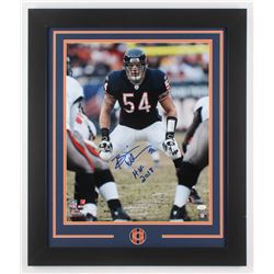 Brian Urlacher Signed Chicago Bears 23.5x27.5 Custom Framed Photo Inscribed "HOF 2018" (JSA COA)