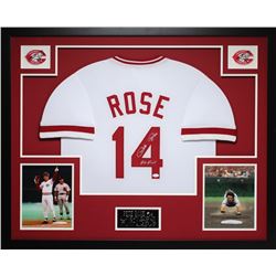 Pete Rose Signed 35x43 Custom Framed Jersey Inscribed "Hit King" (JSA COA)